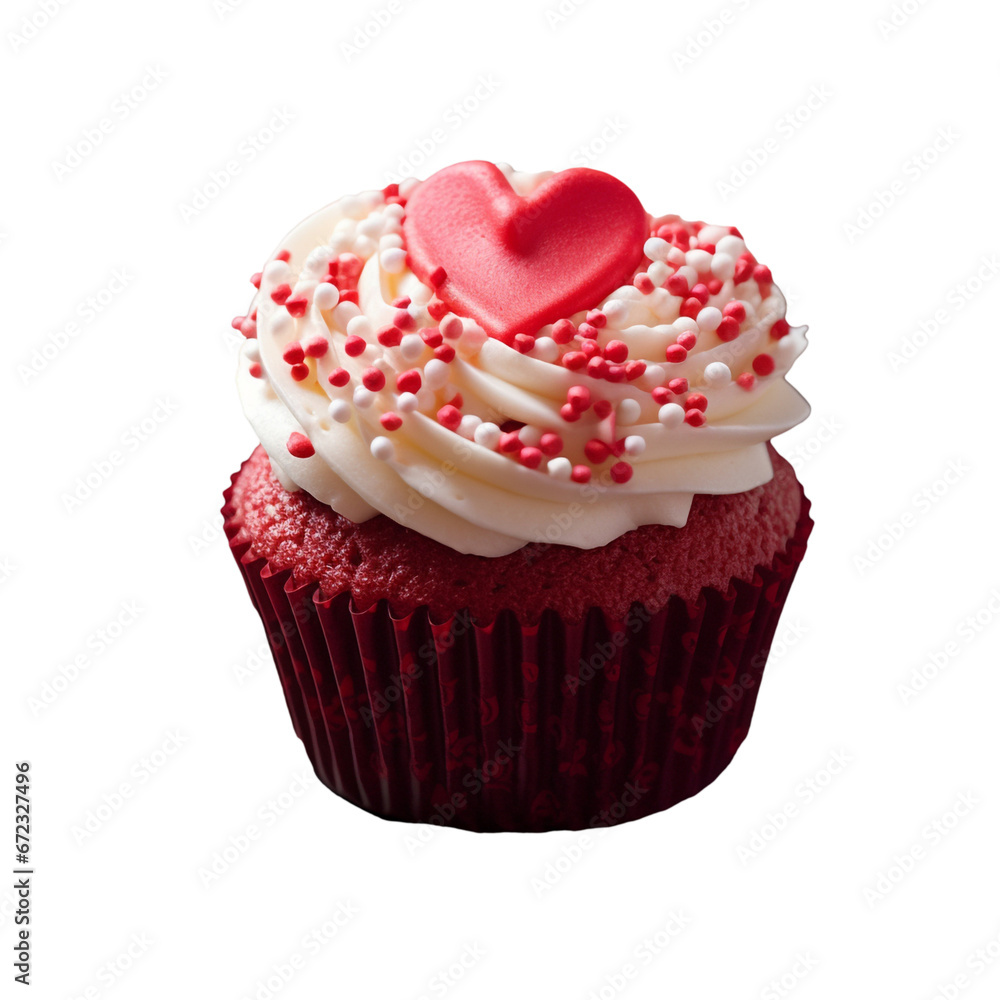 St-Valentine's Cupcakes, Valentine's Day Cupcakes, Heart, Red, Pink and White, Heart Sprinkles, Red Velvet Cake, Isolated on Transparent Background PNG