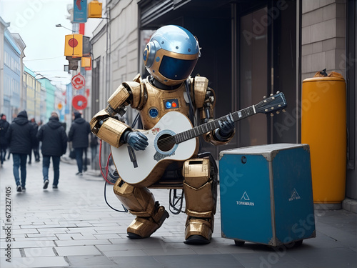 Street Guitarist Robot AI generated