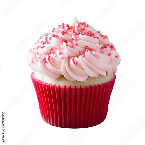 St-Valentine's Cupcakes, Valentine's Day Cupcakes, Heart, Love, Red, Pink and White Sprinkles, White Vanilla Cake, Creamy White Icing Frosting, Isolated on Transparent Background PNG