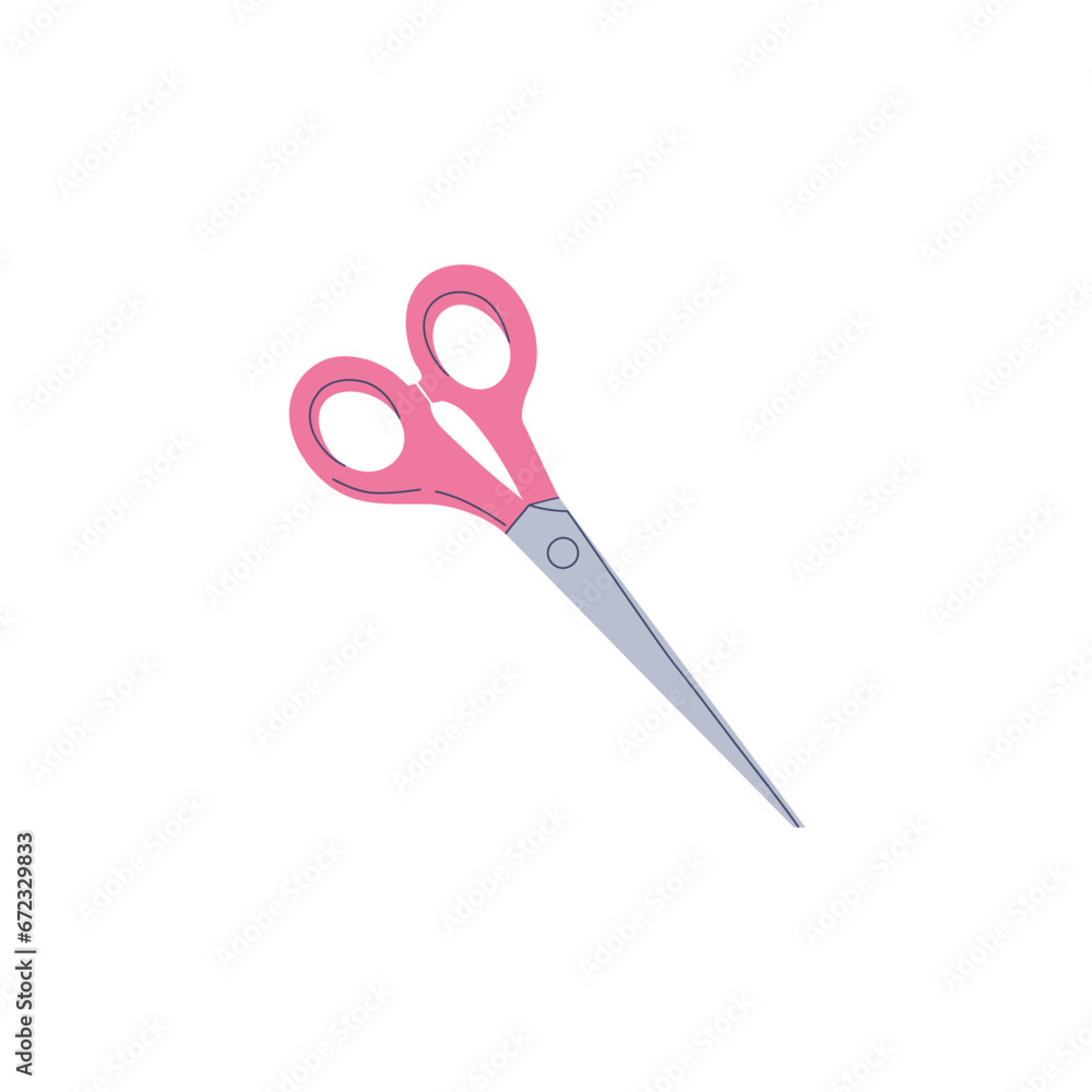 Flat style scissors with pink handles. Sewing or tailoring tool. Vector illustration of scissor equipment on a white background. Isolated vector icon of scissors. Flat style scissors with pink handles. Sewing or tailoring tool. Vector illustration of scissor equipment on a white background. Isolated vector icon of scissors.