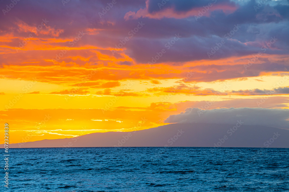 Sunset on The West Maui Mountains From Mokapu Beach, Wailea, Maui, Hawaii, USa Sunset on The West Maui Mountains From Mokapu Beach, Wailea, Maui, Hawaii, USa