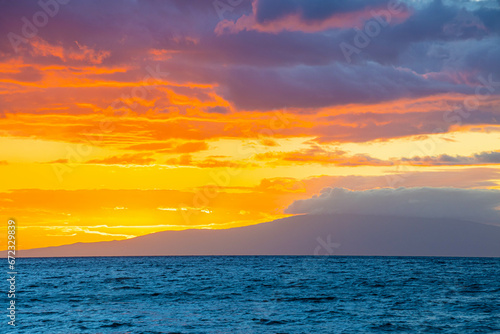 Sunset on The West Maui Mountains From Mokapu Beach, Wailea, Maui, Hawaii, USa