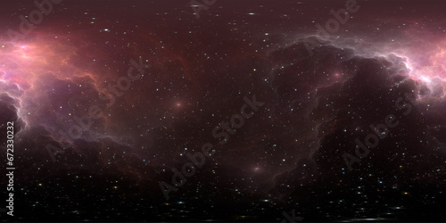 Fototapeta Naklejka Na Ścianę i Meble -  360 degree space background with nebula and stars, equirectangular projection, environment map. HDRI spherical panorama.