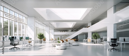 Interior modern empty office building daylight. AI generated image photo