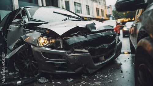 Car accident, car wreck after a car accident. Generative AI © Maciej Koba