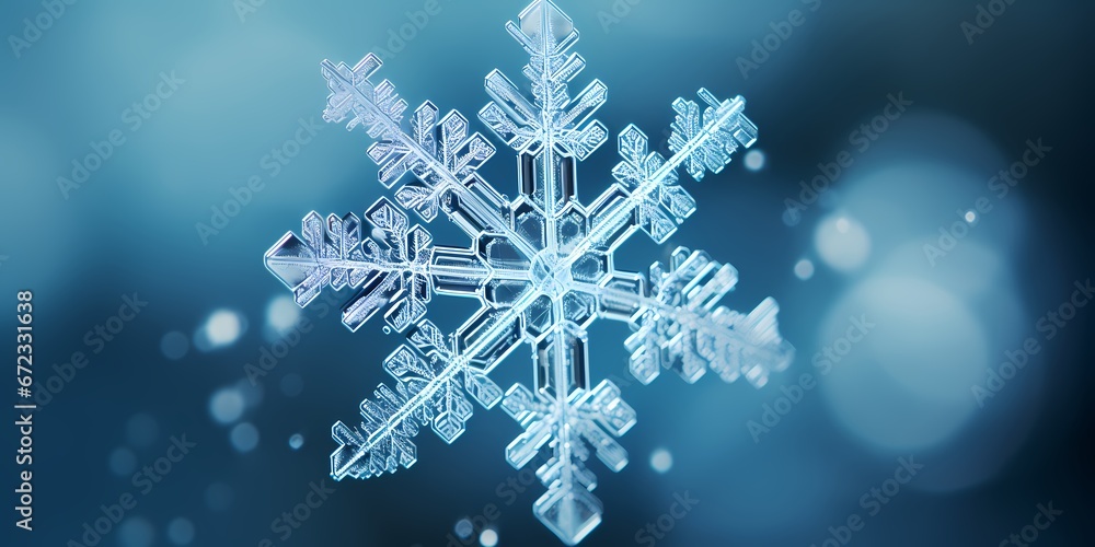 A close-up macro shot of a snowflake background - generative ai