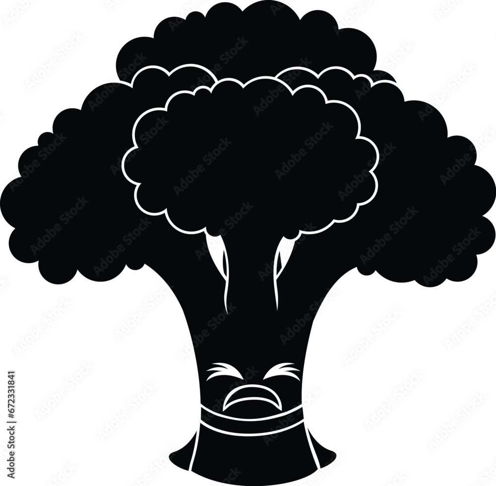 Cartoon Black and White Isolated Illustration Vector Of A Cartoon Character Broccoli Floret Smiling Cartoon Black and White Isolated Illustration Vector Of A Cartoon Character Broccoli Floret Smiling