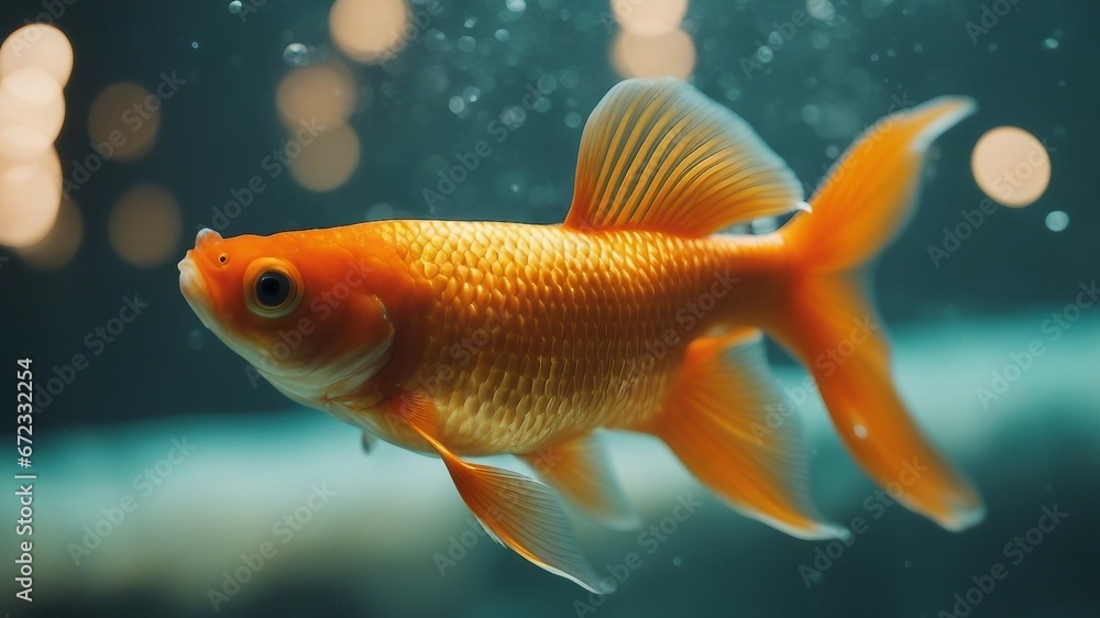 goldfish in aquarium  Closeup of a Gold Fish swimming in a tank 