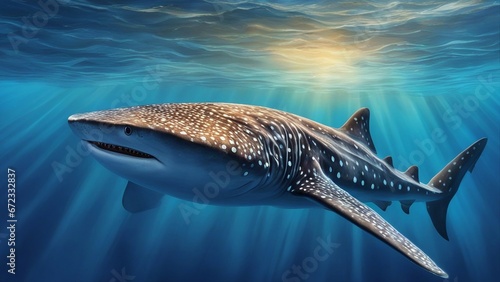 shark in the sea Large whale shark in a deep blue ocean  photo