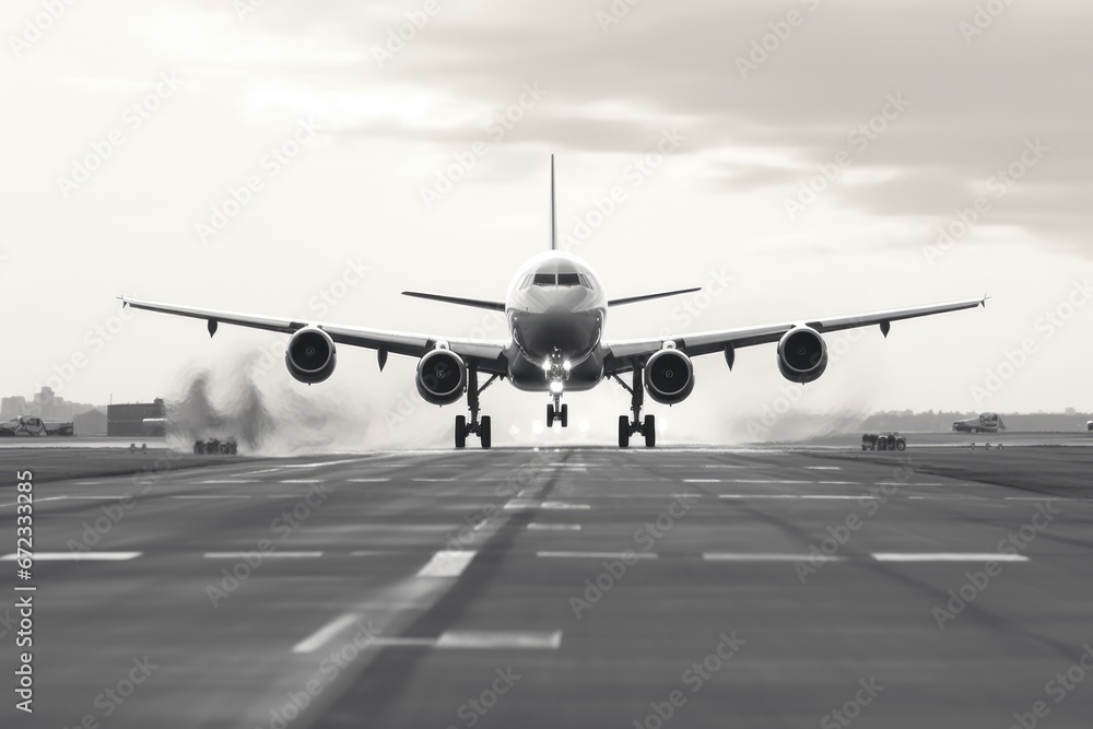 Jet on the runway, in the process of preparing for takeoff Jet on the runway, in the process of preparing for takeoff