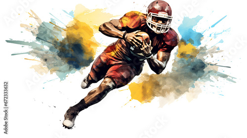 American Football player .Portrait with water color style image .