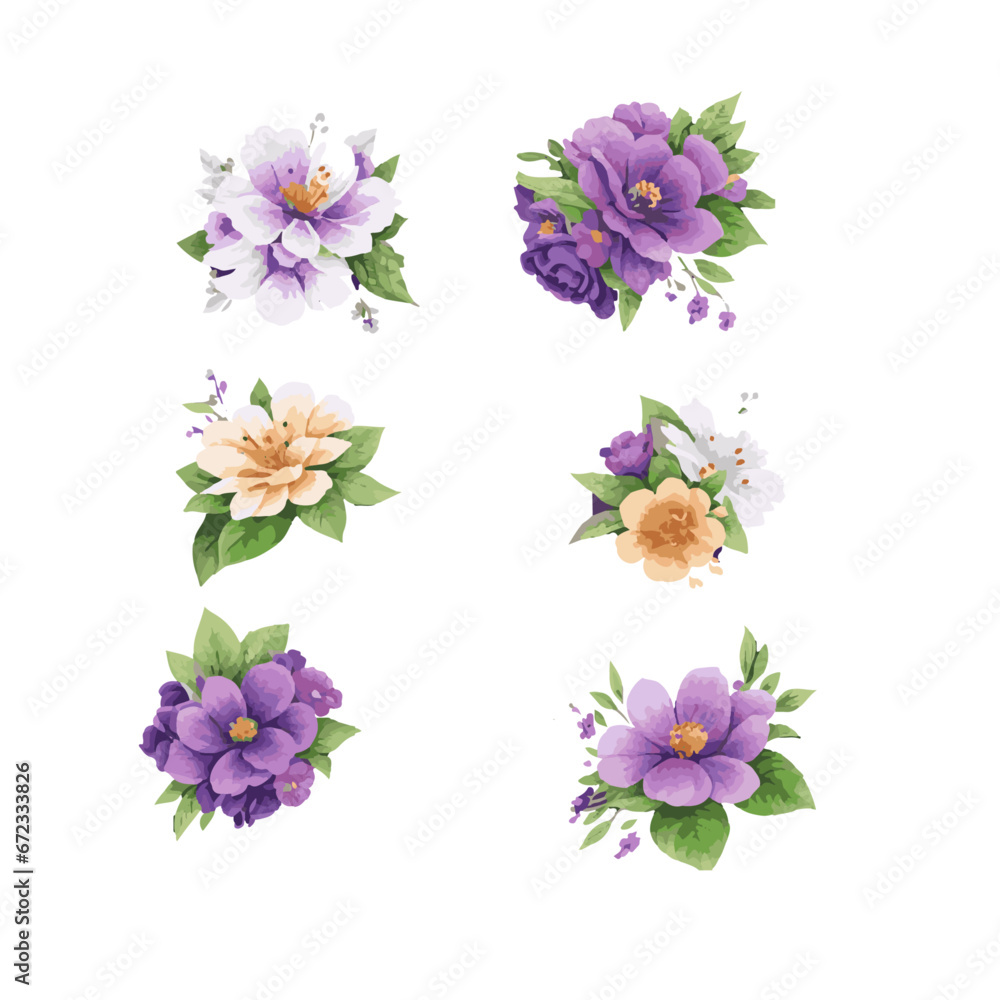 Vector watercolor floral bouquet collection
