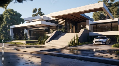 Modern style home with amazing front entrance from driveway 8k, © Creative artist1