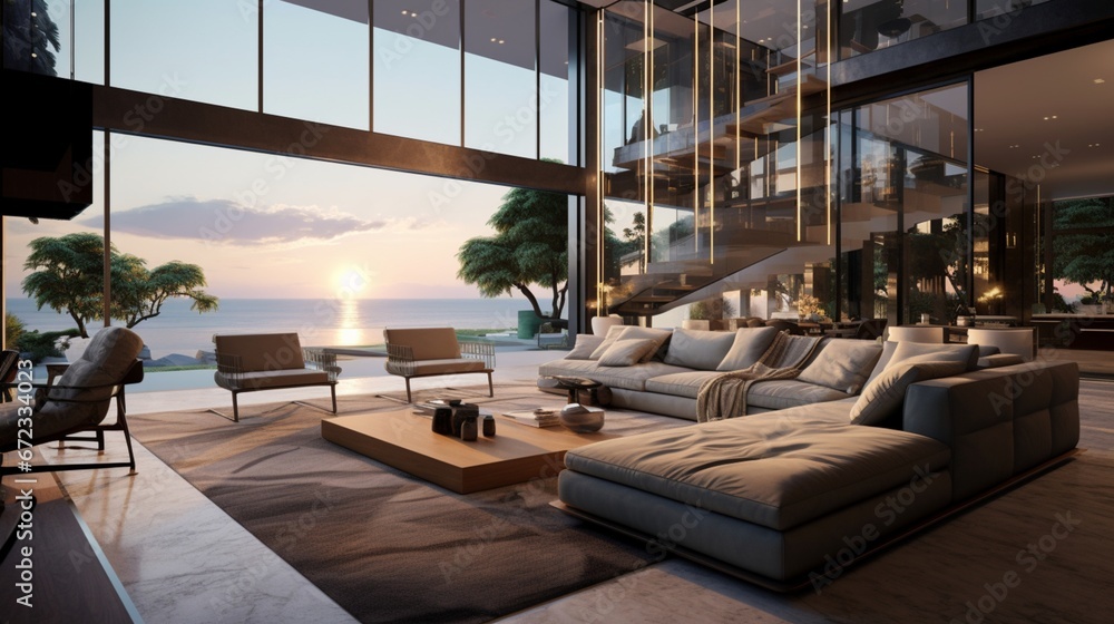 Modern villa, interior, beautiful living room 8k,