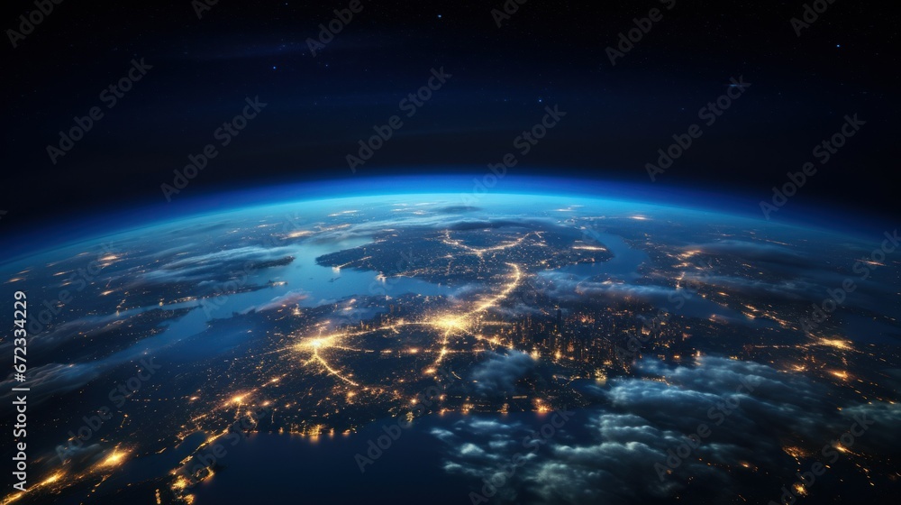 Obraz premium Space background. Panoramic view of Earth from space.