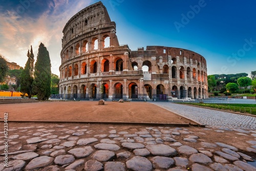Scenic view of the Colosseum in Rome, Italy at sunset