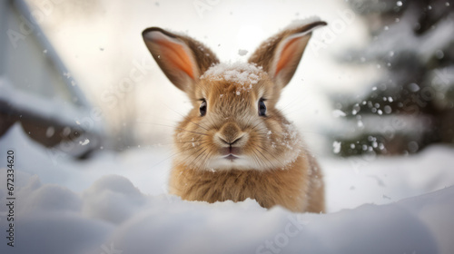 Capturing Arctic Elegance: Cute Bunny in Winter Wilderness