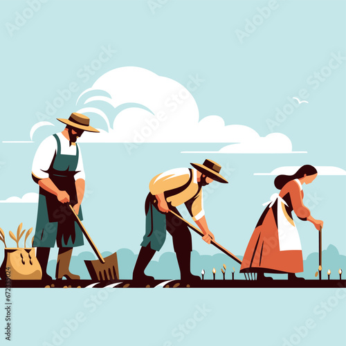 Flat Design of Campesinos at Work