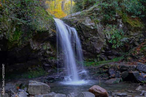 Grottos Falls in Great Smoky Mountain National Park in Autumn