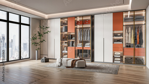 3d rendering dressing room wardrobe cabinet storage interior scene