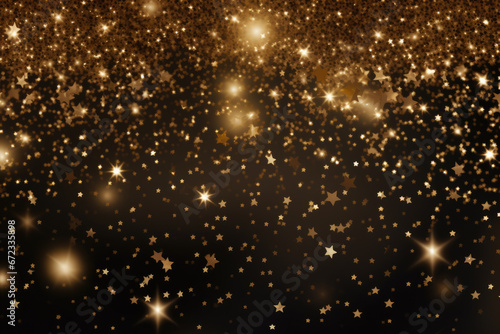 Golden christmas background with stars and lights