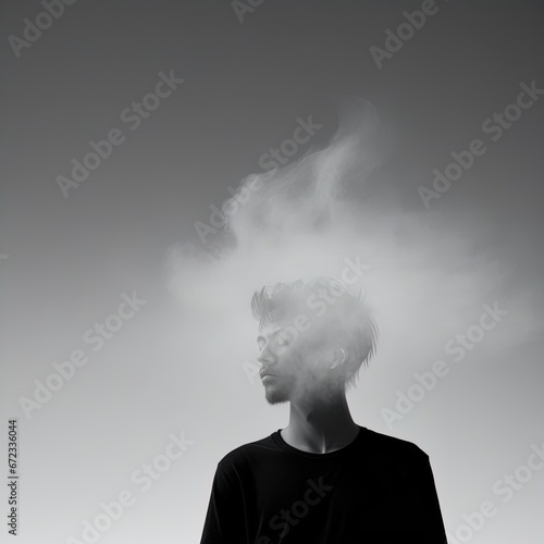 young man with smokeyoung handsome asian man with smoke in the studio