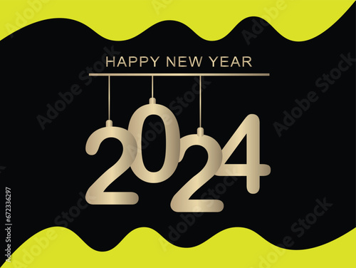 Happy New Year 2024 Black Orange Color with Black Background. Hang out Happy New Year 2024.