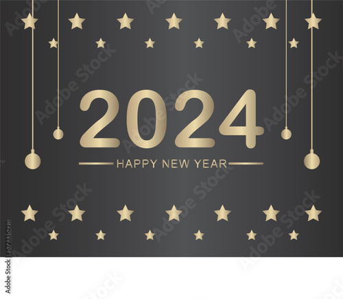 Happy New Year 2024 Golden Color with Star Background, Welcome to 2024