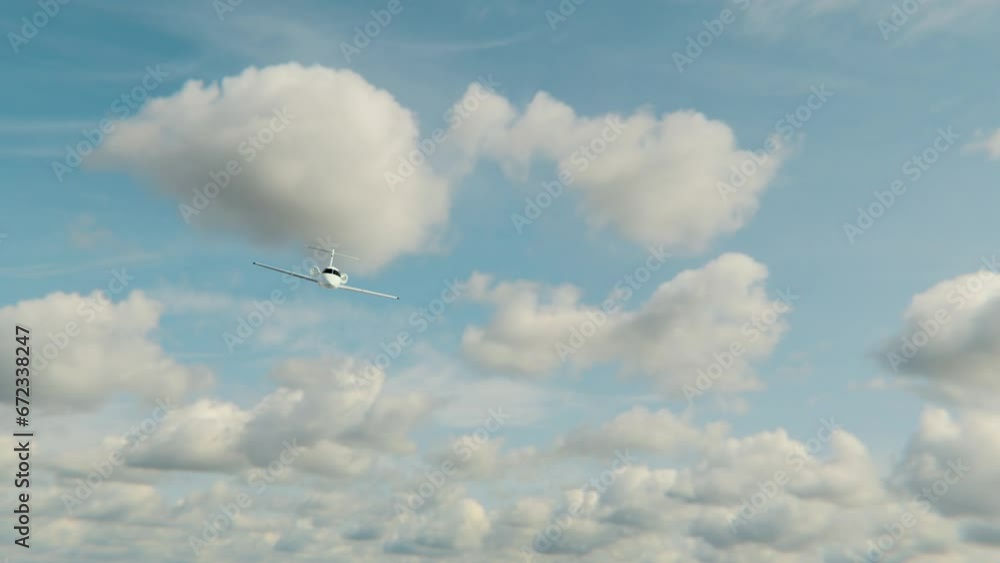 Private Jet flying in sky Private Jet flying in sky