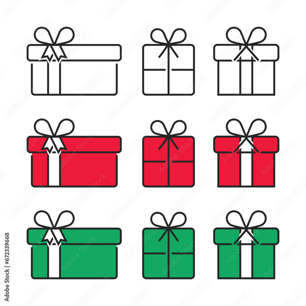 Set of Colorful Gift Boxes with Doodle Style Set of Colorful Gift Boxes with Doodle Style