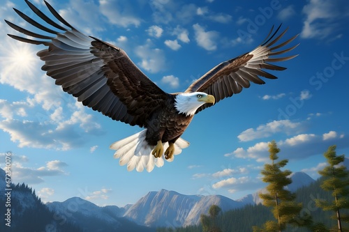 A soaring eagle framed by a clear blue sky. 