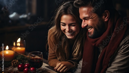 Couple Enjoying a Romantic Evening with Wine and Candles