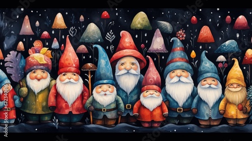 colorful pattern of christmas gnomes background