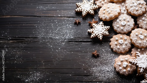 Festive Christmas Cookies on Dark Wooden Background