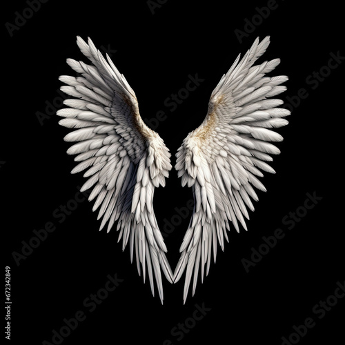 Angel wings isolated on the black background Generative AI