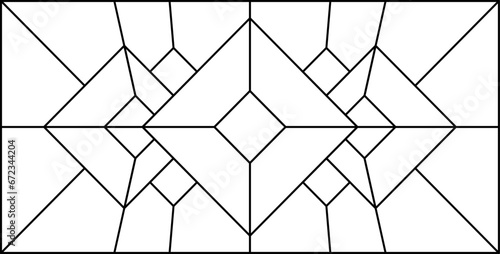 Vector sketch of a stained glass window. Geometric pattern. Abstract stained glass background. Art Deco decor for luxury modern interior. Ornament template for design. Iron fence. Iron railing.