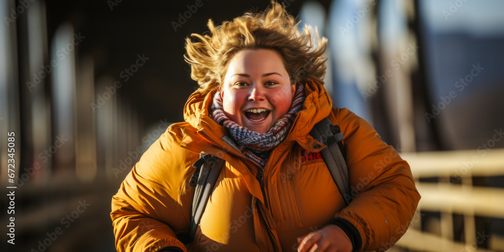 Obese woman running quickly with motion blur effect. Obese woman running quickly with motion blur effect.