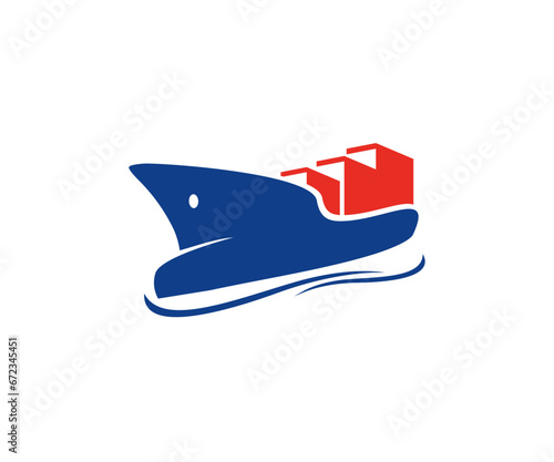 Cargo ship logo design. Container ship, cargo vessel. International trade and logistic vector design and illustration.

