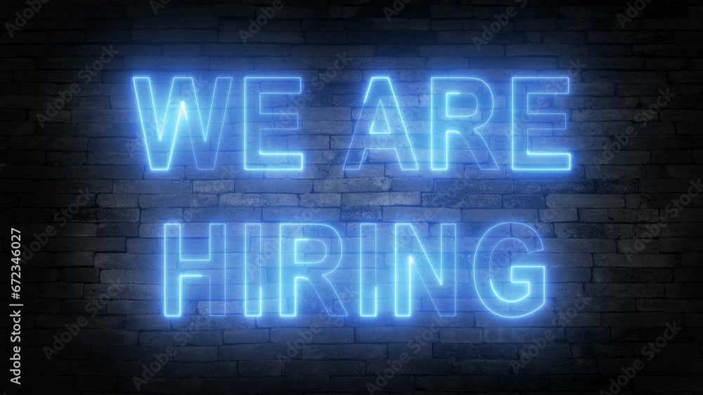 We Are Hiring text font with light. Luminous and shimmering haze inside the letters of the text We Are Hiring. We Are Hiring neon sign. Job search in 4K. We Are Hiring text font with light. Luminous and shimmering haze inside the letters of the text We Are Hiring. We Are Hiring neon sign. Job search in 4K.