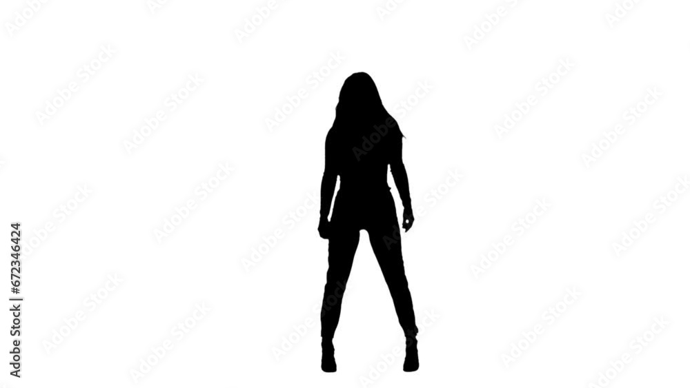 Woman silhouette, female figure dancing heels dance in a studio. White isolated background. Sexy dance on high heels. Modern sensual choreography. Full length. Woman silhouette, female figure dancing heels dance in a studio. White isolated background. Sexy dance on high heels. Modern sensual choreography. Full length.