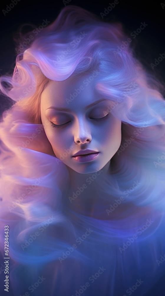 Beautiful Woman lost in thoughts with flowy smoke hairs Beautiful Woman lost in thoughts with flowy smoke hairs