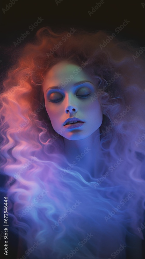 Beautiful Woman lost in thoughts with flowy smoke hairs Beautiful Woman lost in thoughts with flowy smoke hairs