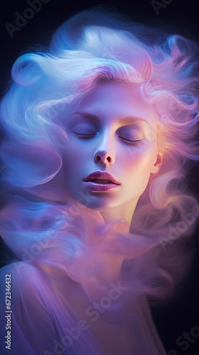 Beautiful Woman lost in thoughts with flowy smoke hairs