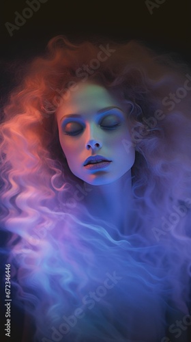 Beautiful Woman lost in thoughts with flowy smoke hairs