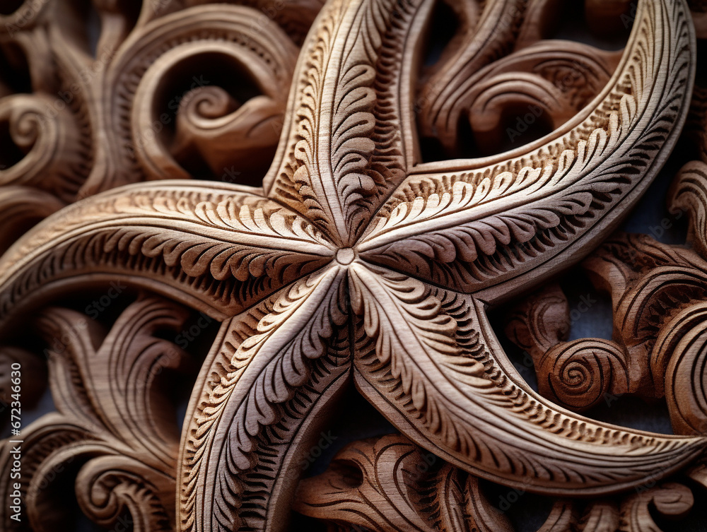 A Detailed Wood Carving of a Starfish
