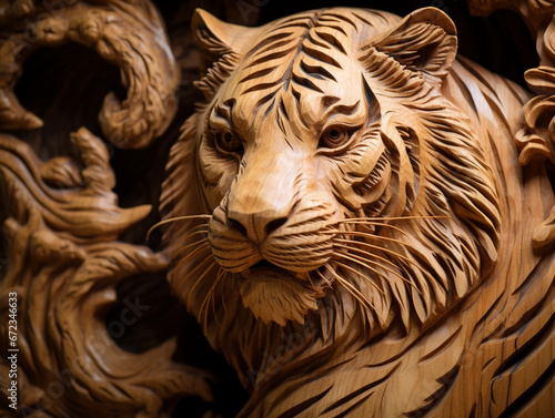 A Detailed Wood Carving of a Tiger © Nathan Hutchcraft