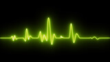 yellow heartbeat rate and pulse on black screen. Neon heartbeat on black isolated background. ECG Heartbeat Display. Background heartbeat line neon light heart rate display screen medical research.