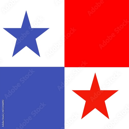 Flag day in panama with white background. he white in the flag represents peace. The blue star is symbolic for purity and honesty, and it also represents the Conservative party. The red star stands fo