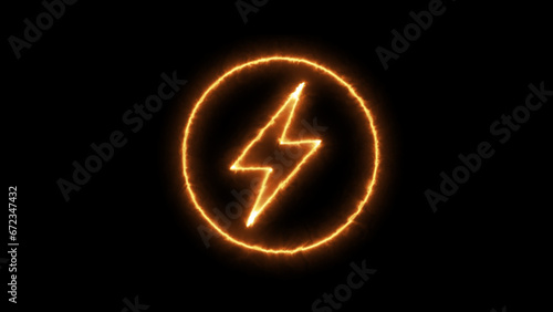 Neon bolt sign. neon lightning bolt. Glowing neon line Lightning bolt icon isolated on black background. Flash sign. Thunder bolt. Lighting strike.