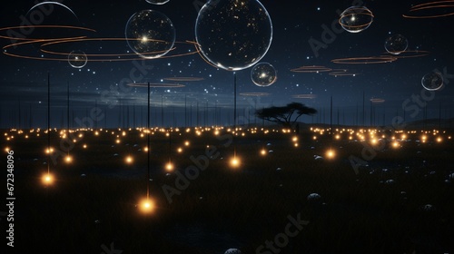 Luminous orbs in a field of blackness, connecting to form constellations.